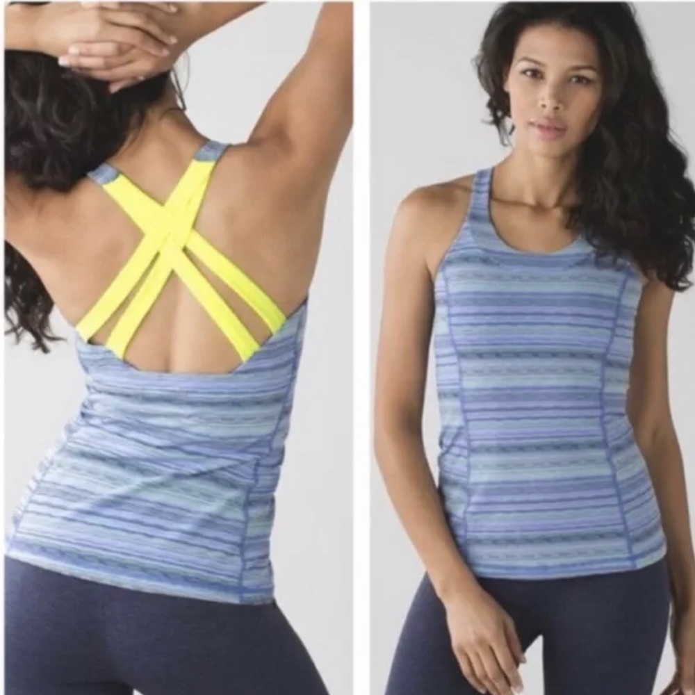 lululemon athletica Blue and Yellow Striped Tank Top